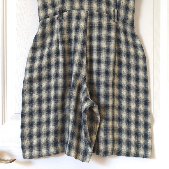Be Smart 80's Vintage Classic Plaid Short Sleeve Wide Leg Romper Navy Cream 3/4 - Picture 16 of 16
